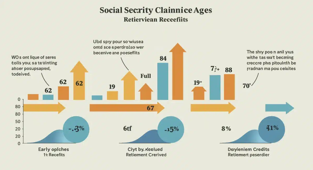 Infographic showing Social Security claiming ages and benefit percentages