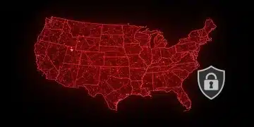 Cybersecurity threat map of the United States with federal guidelines