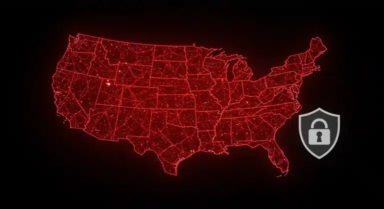 Cybersecurity threat map of the United States with federal guidelines