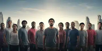 Diverse individuals facing a hopeful horizon, symbolizing upcoming US immigration law changes and new opportunities.