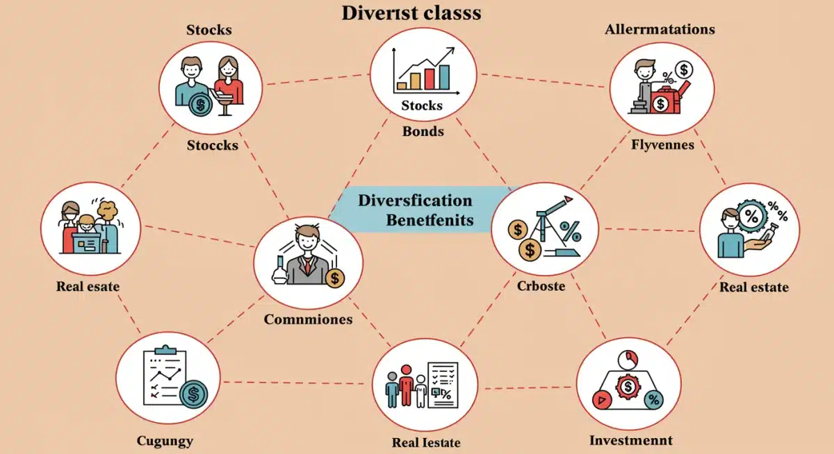 Infographic showing diversified investment portfolio across various asset classes