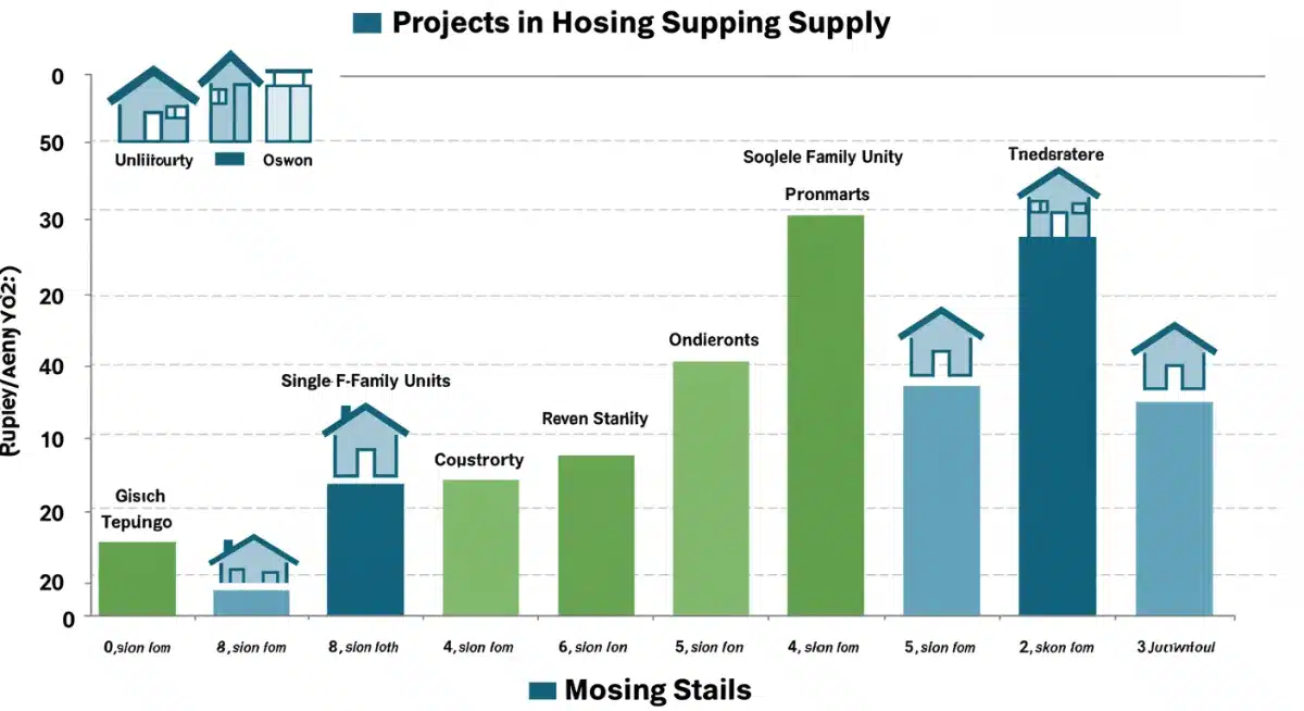 Infographic showing projected housing supply changes across US regions in 2025.