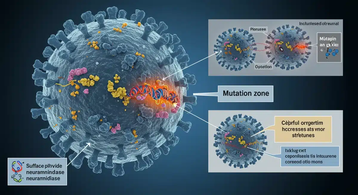 Illustration of influenza virus with mutation highlighted