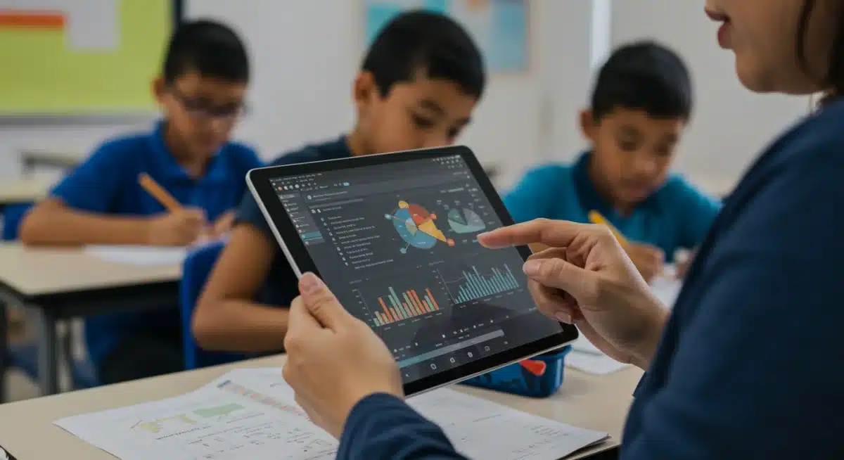 Teacher analyzing student engagement data on a tablet