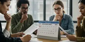 Employees reviewing 2026 open enrollment benefits options on laptops and paper