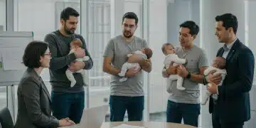 Fathers discussing paternity leave benefits in 2026 with HR