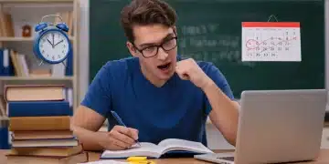 Focused U.S. student studying for standardized tests