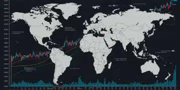 Global map with financial charts reflecting geopolitical impact on US stock market in early 2026