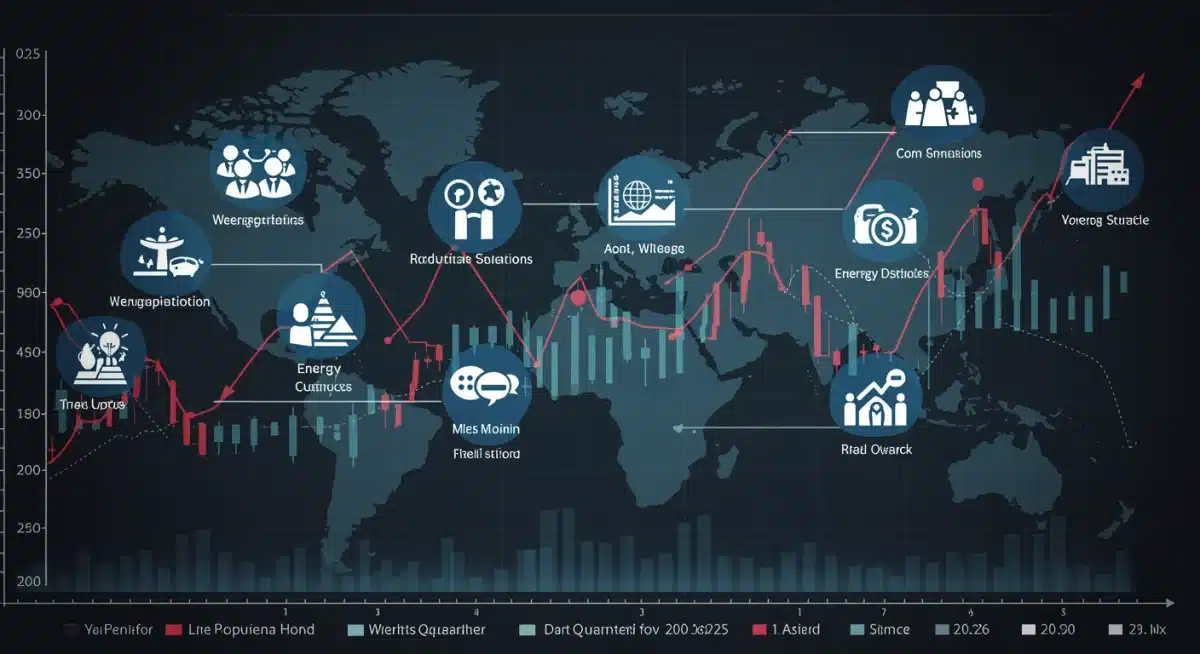 Stock market volatility chart influenced by global geopolitical factors