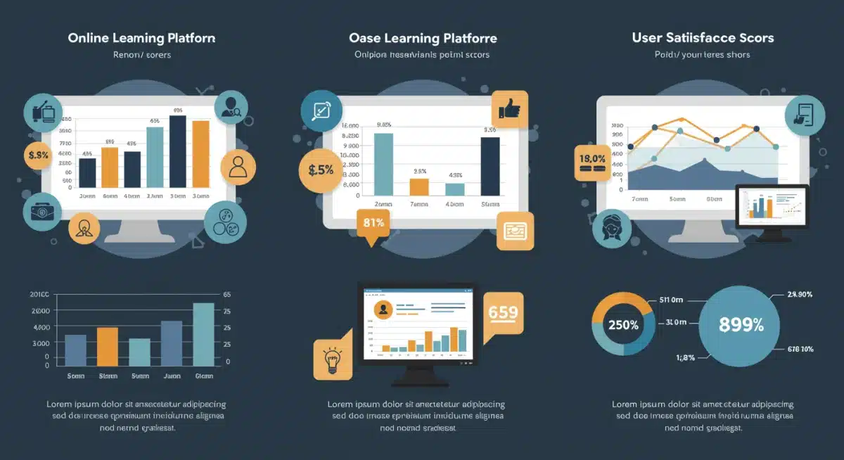 Infographic comparing key metrics of leading online learning platforms.