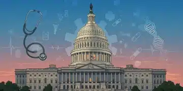 US Capitol Building with healthcare symbols, representing new legislative changes in healthcare
