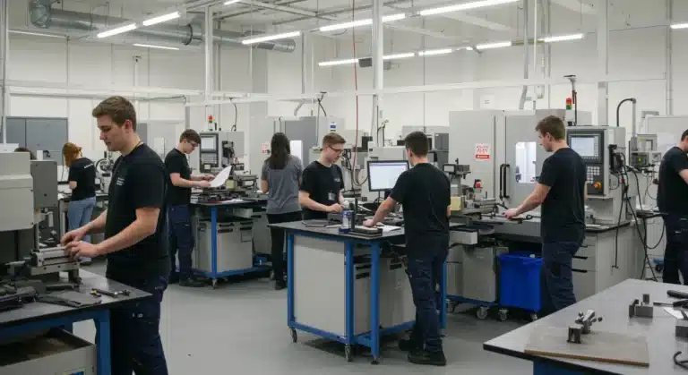 Students engaged in hands-on vocational training for future careers in the U.S.