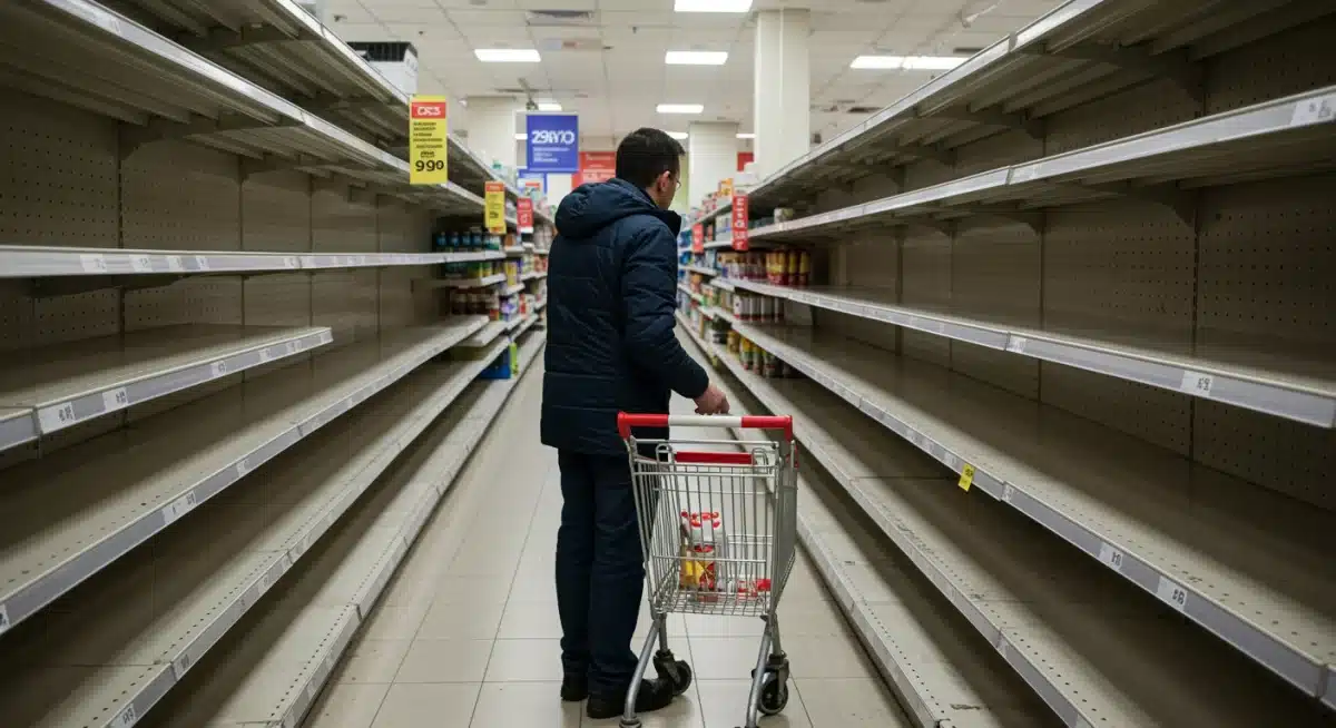 Empty supermarket shelves due to supply chain disruptions