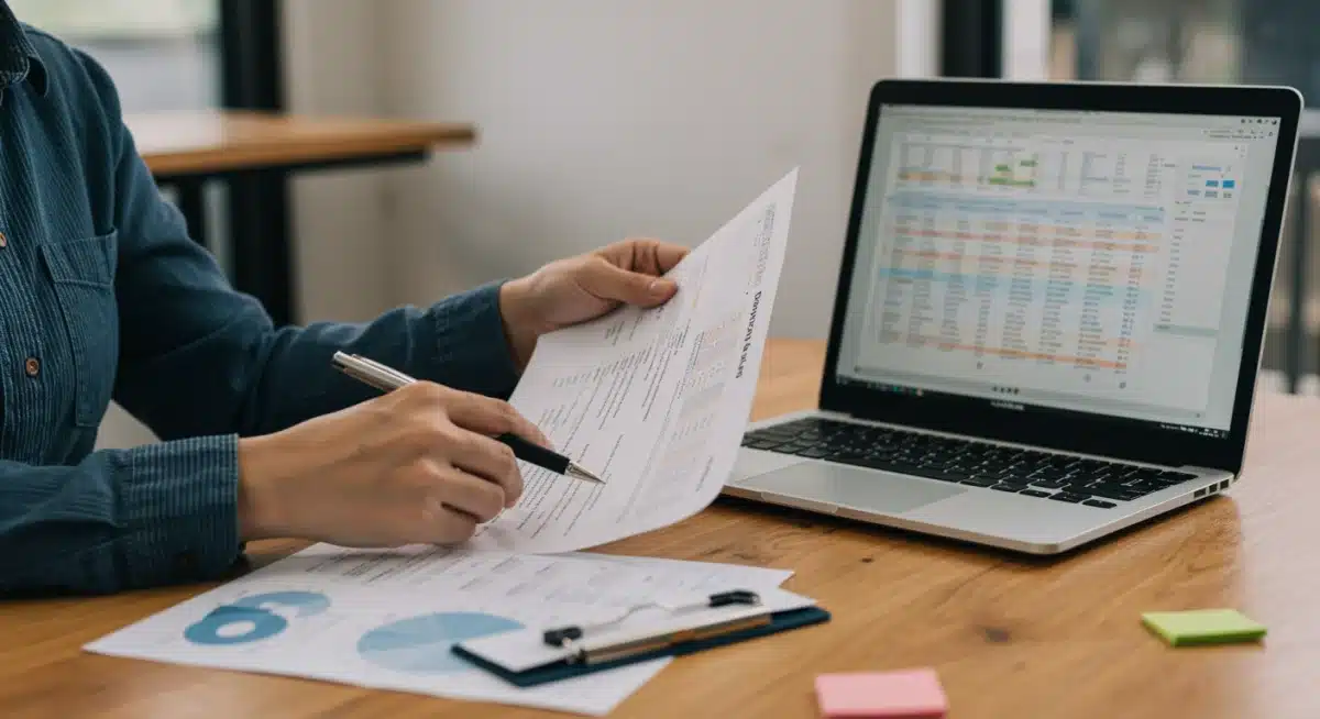 Person reviewing budget and financial documents for debt management