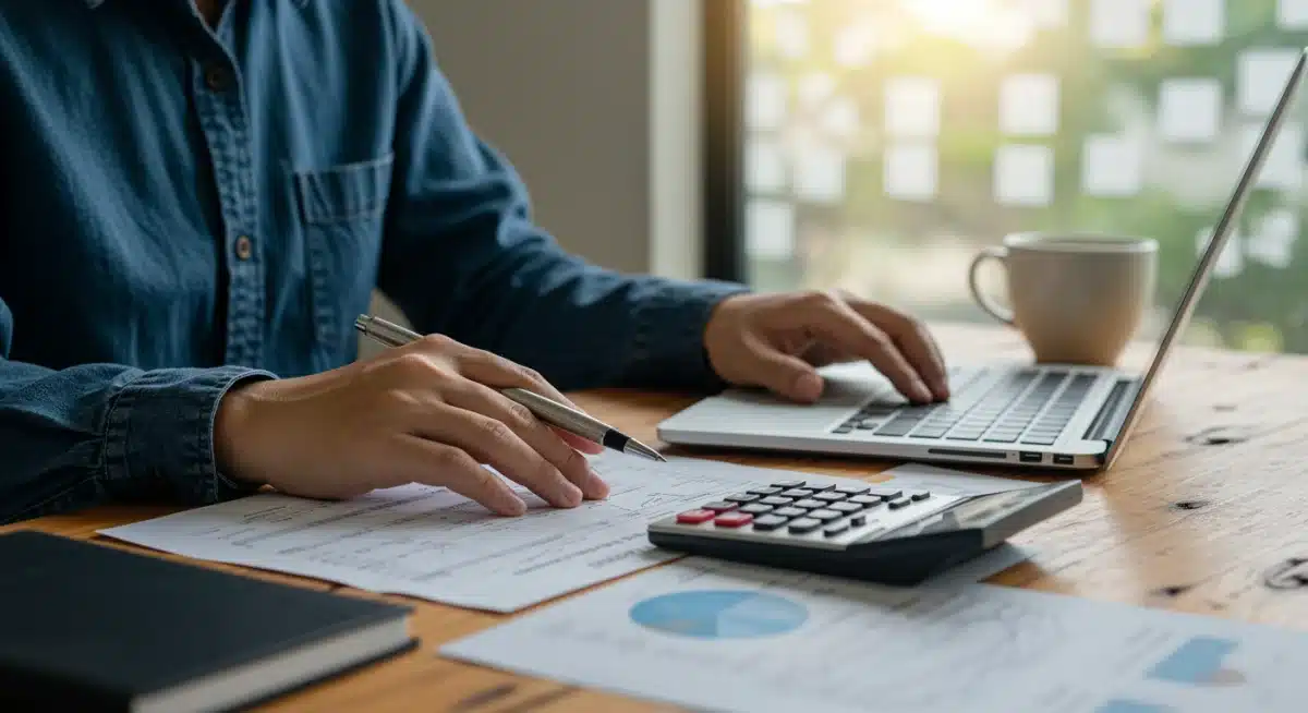 Individual reviewing financial data on a laptop, focused on long-term retirement investment strategies.