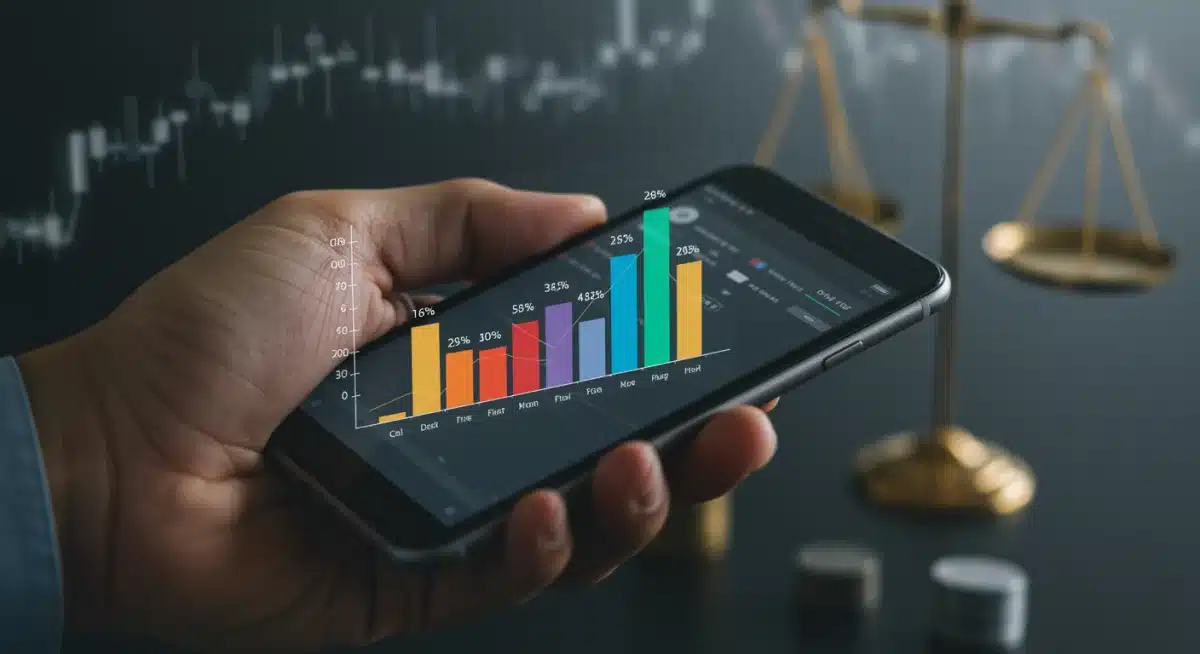 Smartphone displaying diversified investment portfolio graph, symbolizing balanced financial strategy amidst market changes.
