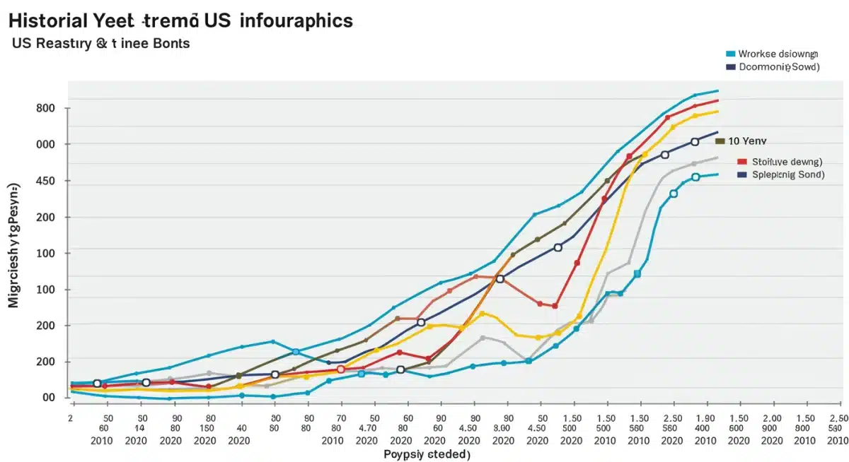 Infographic showing historical yield trends of US Treasury bonds with economic event markers.