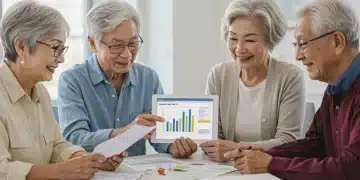 Seniors discussing 2026 Medicare Part D changes with a tablet showing cost savings