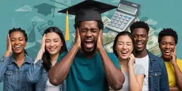 Relieved graduates celebrating student loan forgiveness