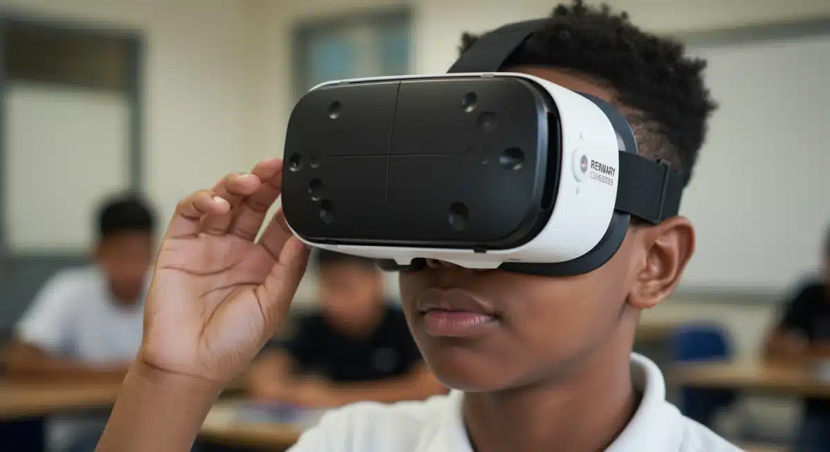 Student using virtual reality for immersive learning experience