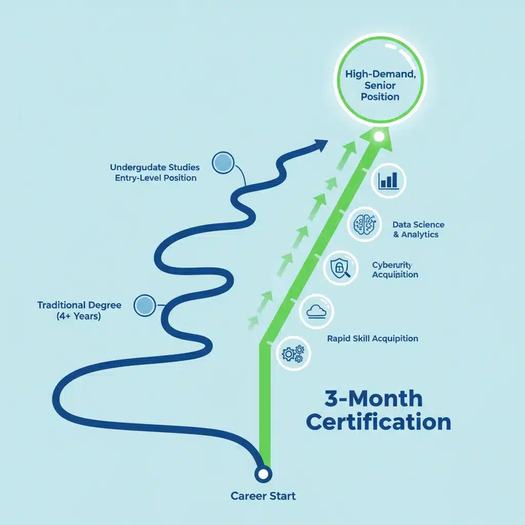 Career path comparison: traditional degree vs. 3-month certification for rapid advancement