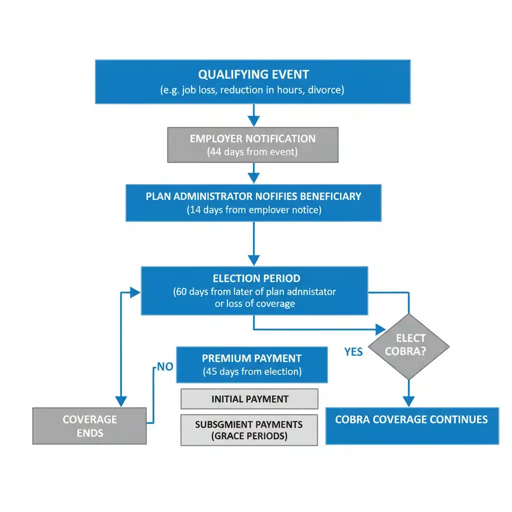 Flowchart detailing the COBRA election and premium payment process steps.