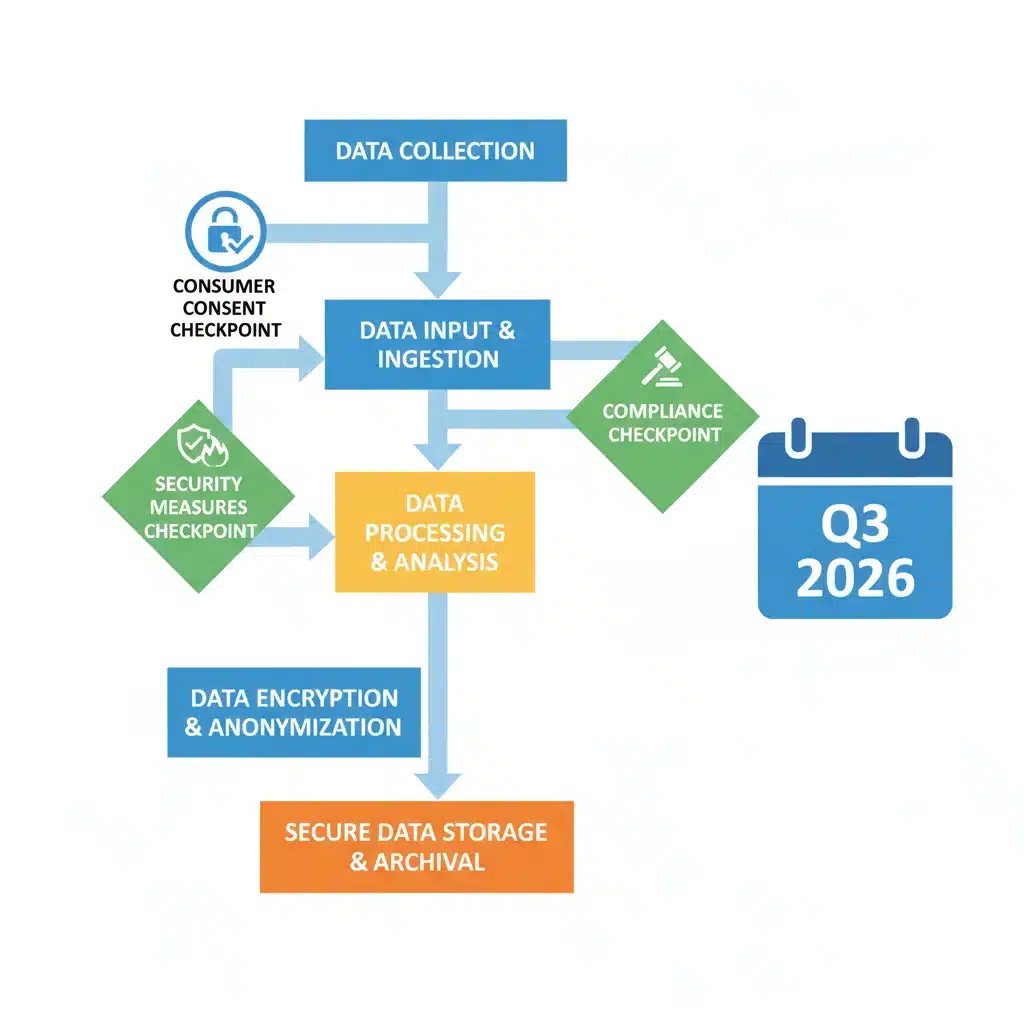 Data lifecycle with compliance checkpoints and Q3 2026 deadline