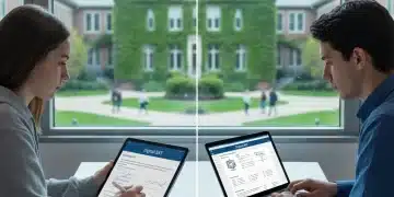 Students comparing digital SAT and ACT on tablets and laptops for college applications.