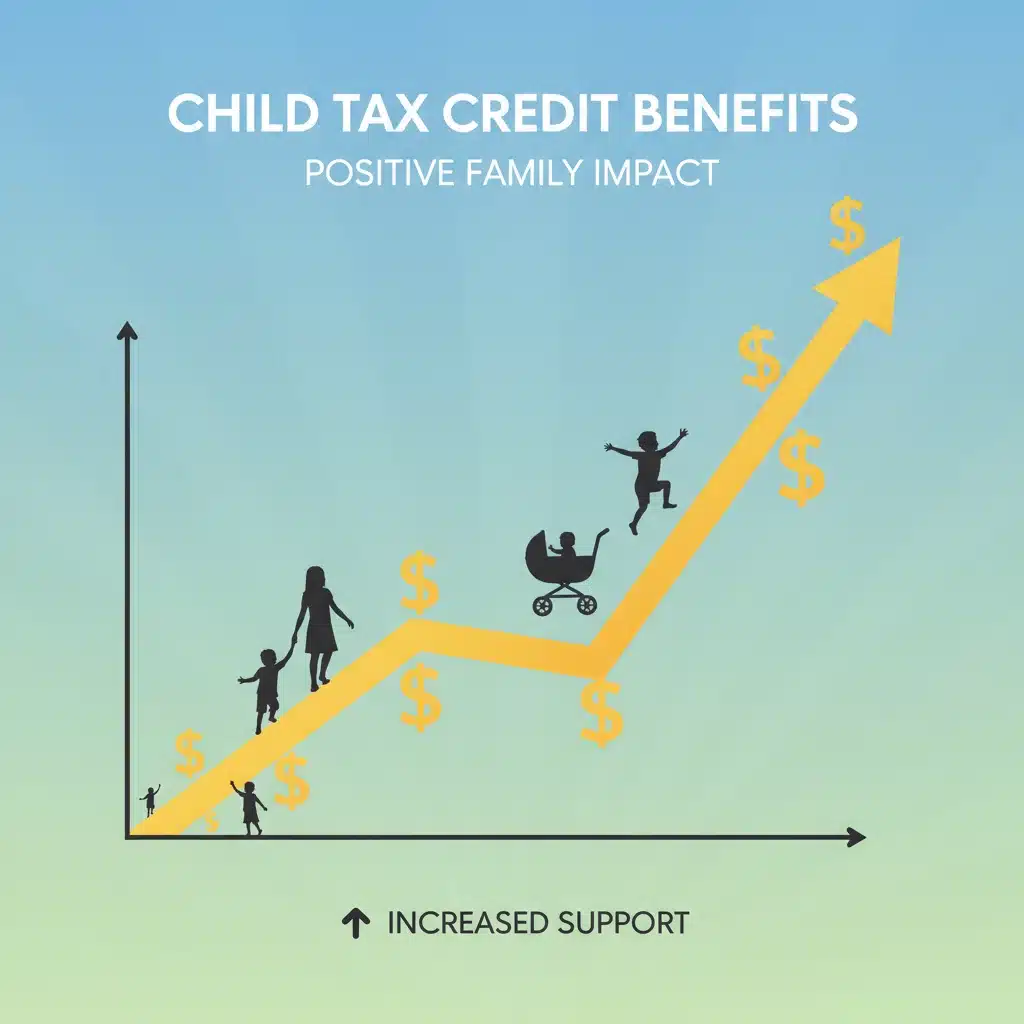 Graphic showing increased child tax credit benefits for families