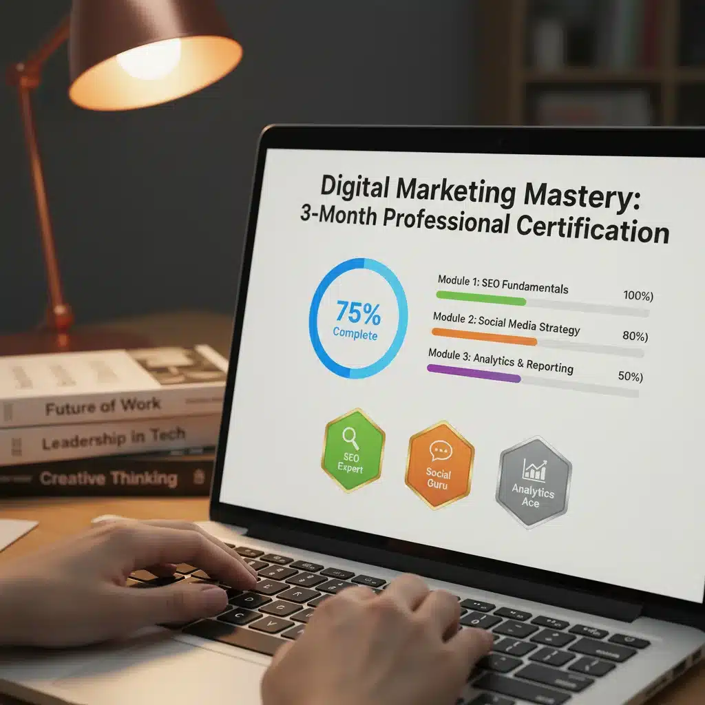 Online learning platform for 3-month certifications, digital badges