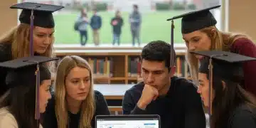 Students reviewing financial aid documents and loan forgiveness information on a laptop, symbolizing hope and planning.