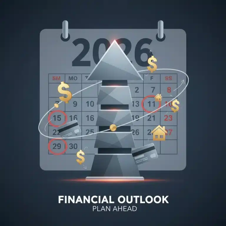 Graphic showing rising interest rates impacting household finances in 2026