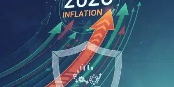 Financial charts and graphs converging on 2026 with a protective shield over investments, representing the 2026 inflation outlook and investment protection.