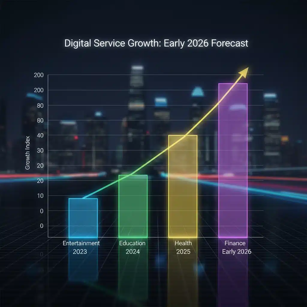 Bar chart showing growth across different digital service categories