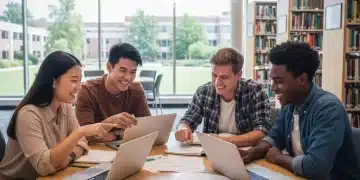 Students reviewing federal grant applications and financial aid documents