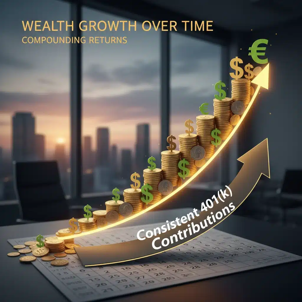 Compounding interest growth from consistent 401(k) contributions