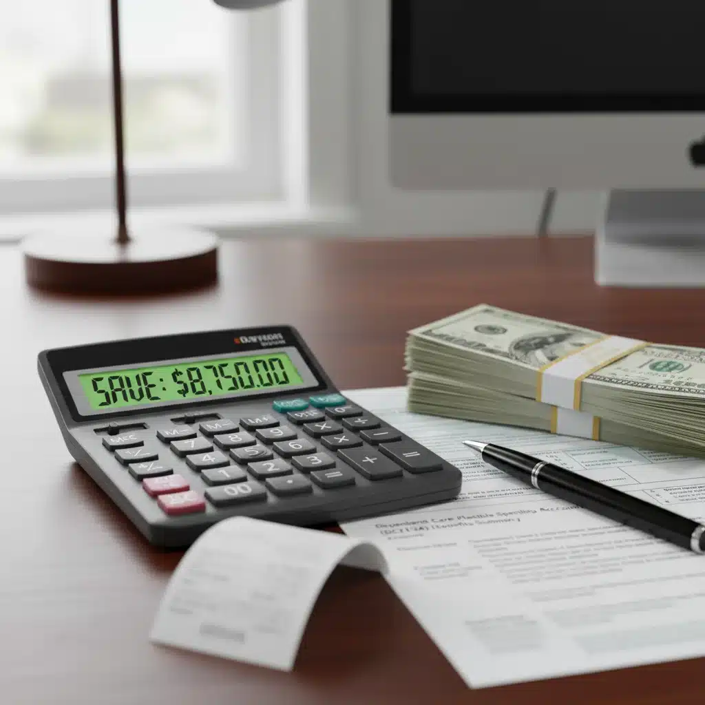Calculator showing savings with dollar bills, illustrating DCFSA financial benefits