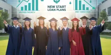 Graduates celebrating with financial charts representing student loan savings