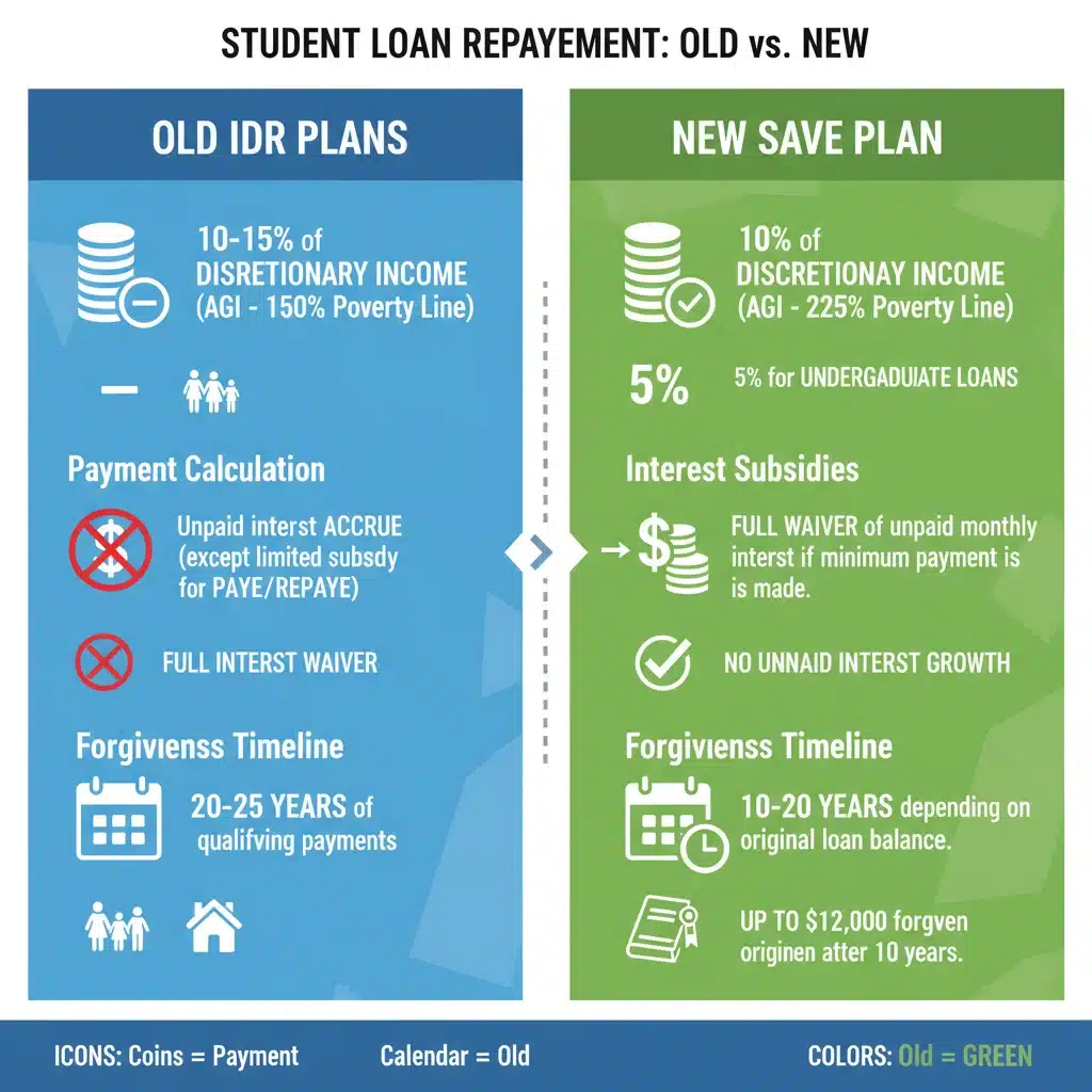 Infographic comparing old and new income-driven student loan repayment plans