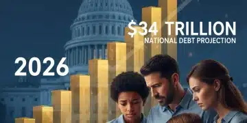 Illustration of the growing US National Debt impacting American families' finances.