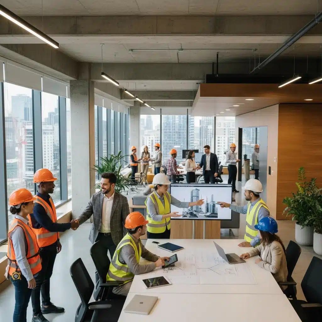 Diverse professionals from vocational and traditional education collaborating in a modern workplace.