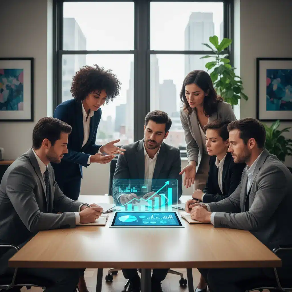 Financial experts analyzing economic data and trends for future predictions.