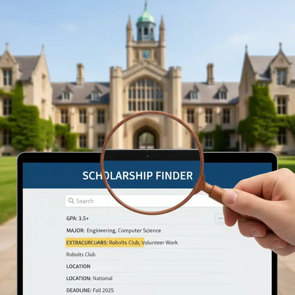 Searching for scholarships online using a magnifying glass