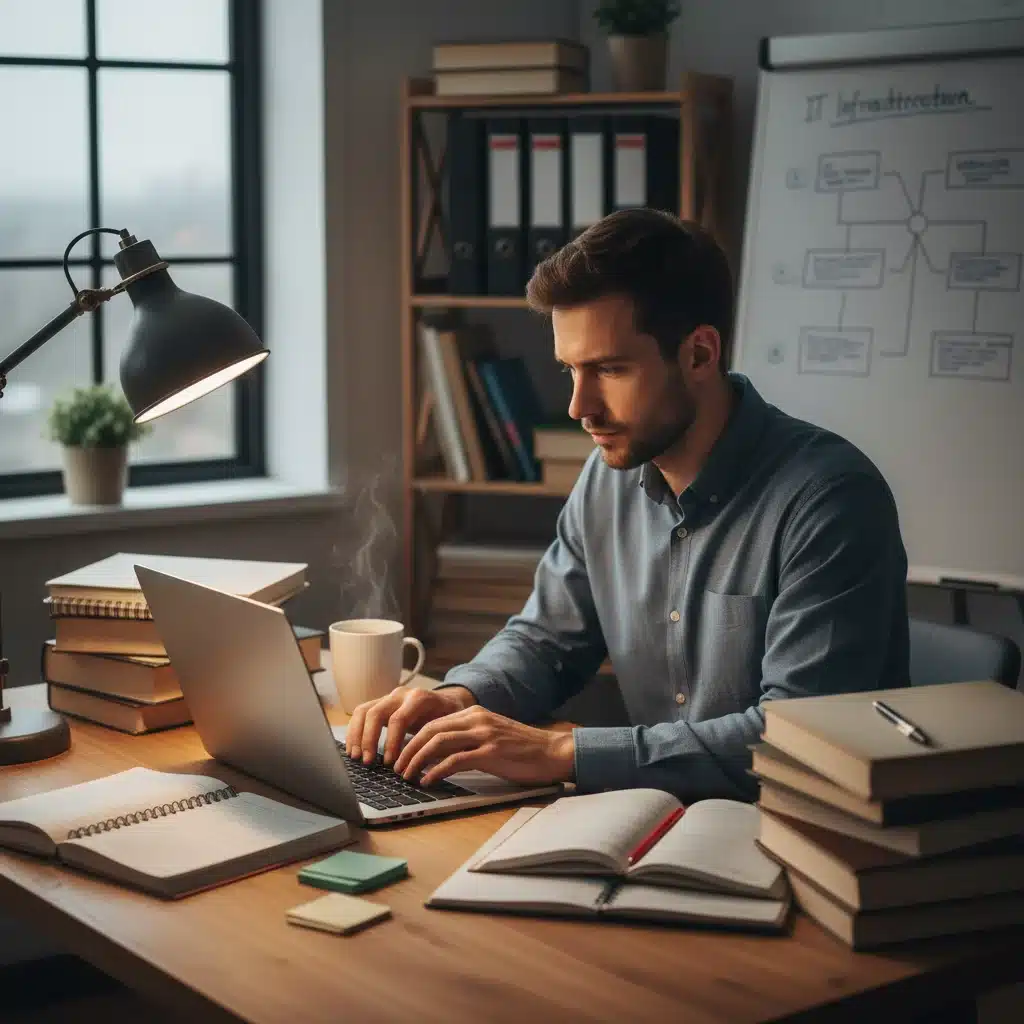 Person studying intently for certification exams at a desk