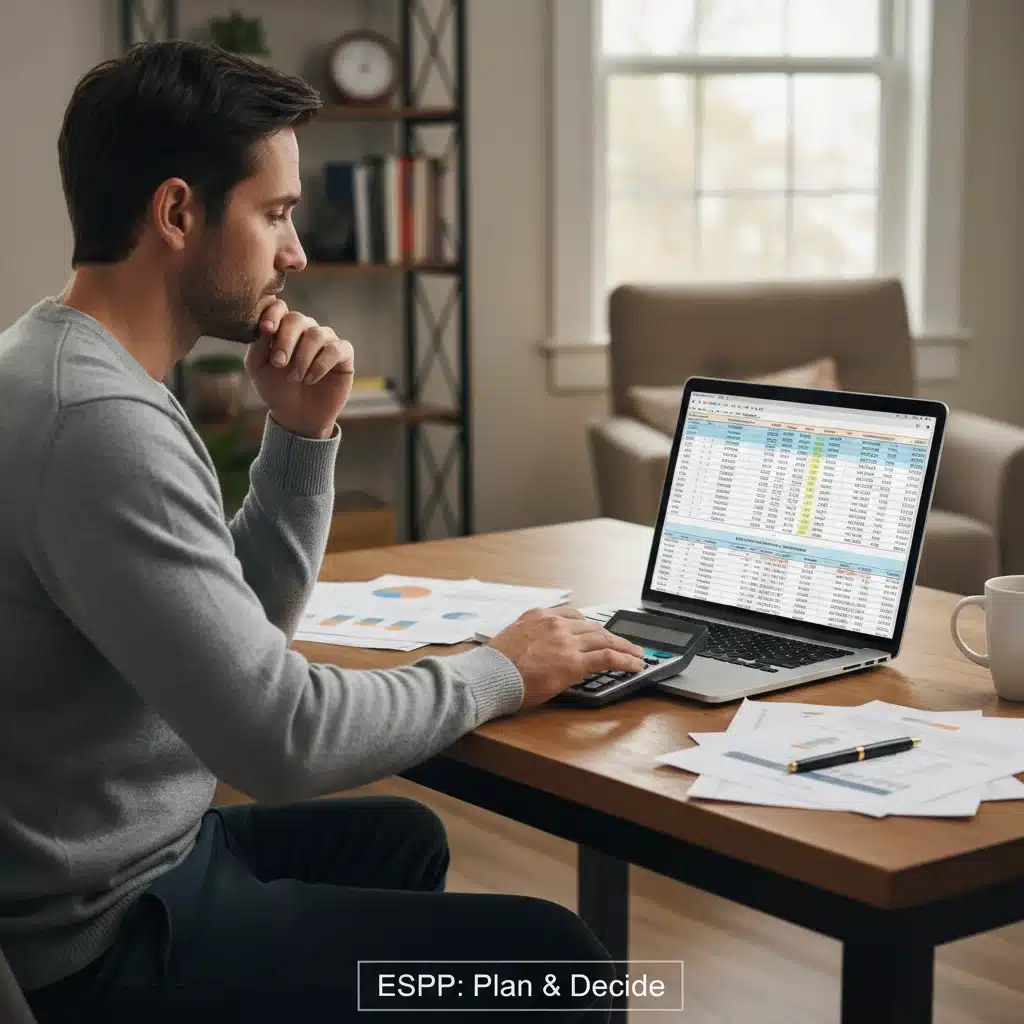 Individual calculating potential ESPP gains and tax implications