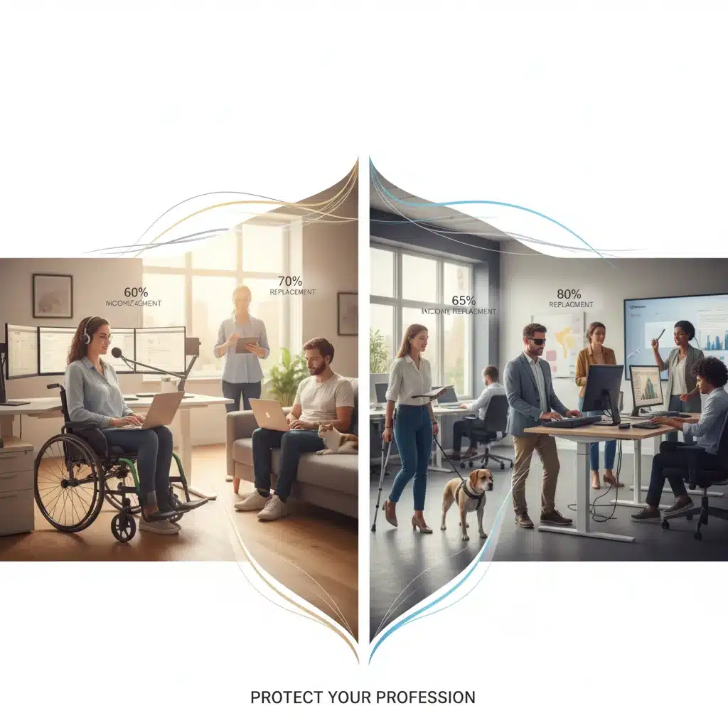 Diverse professionals benefiting from disability income replacement