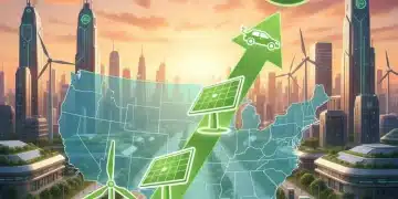 Infographic showing a 25% increase in US renewable energy investment in Q1 2026 with clean energy symbols.