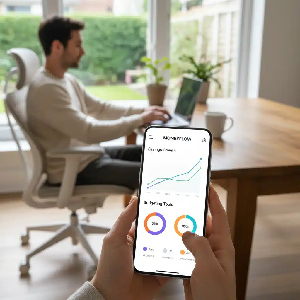 Financial wellness app on a smartphone, illustrating smart money management and savings.