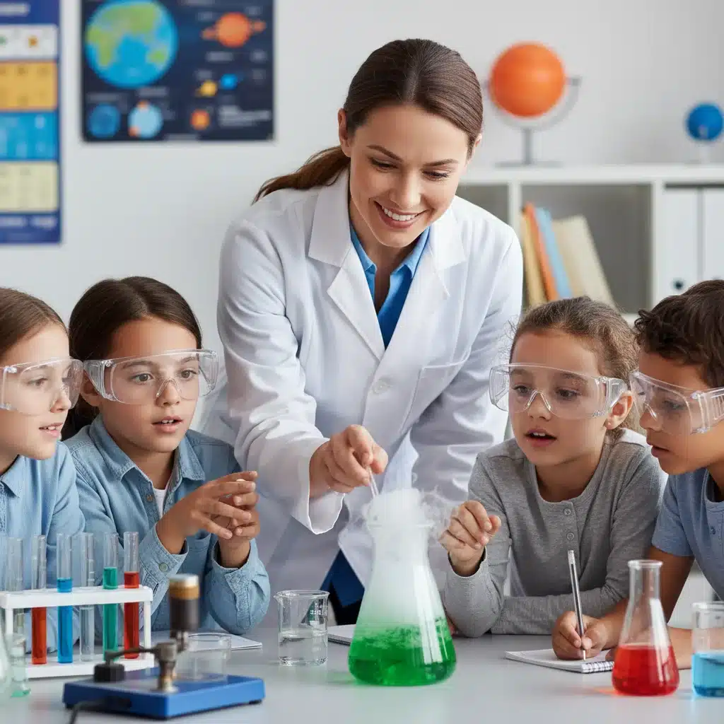 K-12 students actively participating in a hands-on science experiment, guided by their teacher.