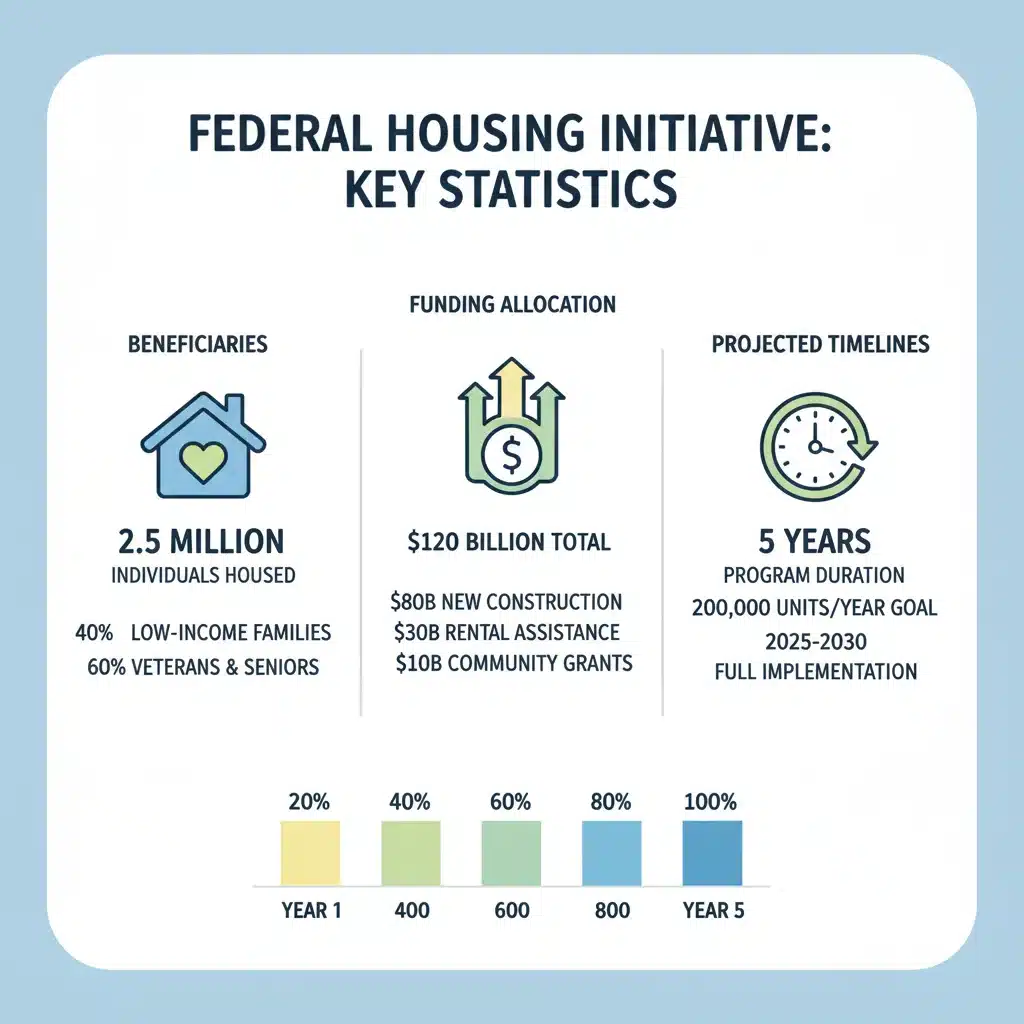 Infographic detailing federal housing initiative statistics and projected impact.